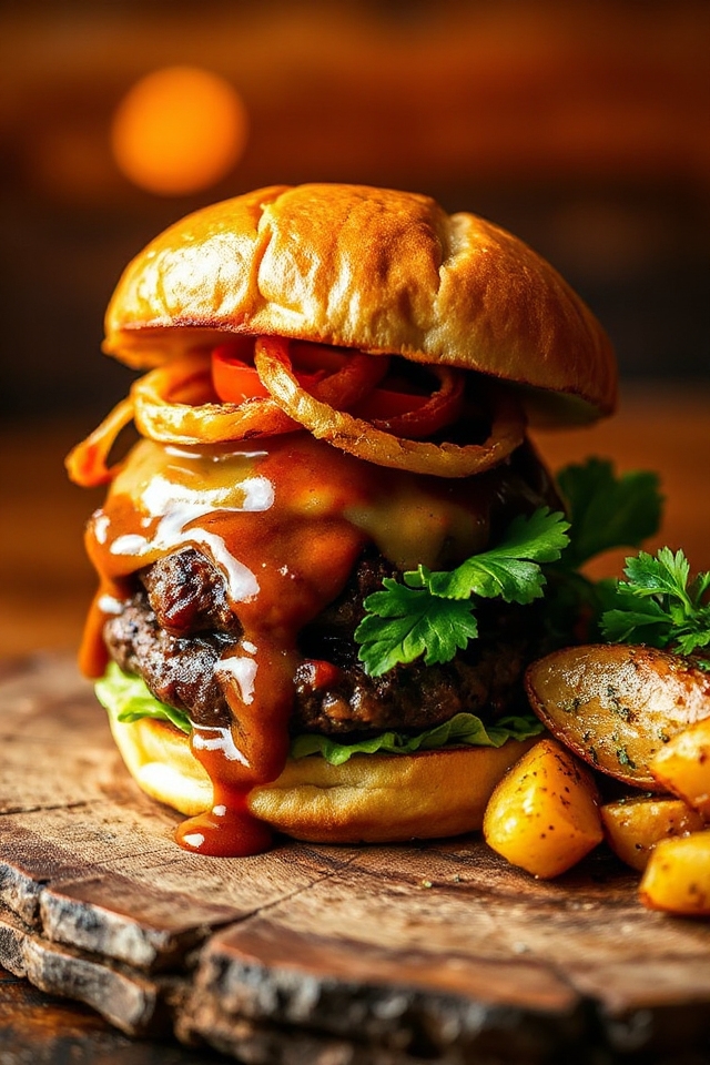 cajun hamburgers with flavorful sauce