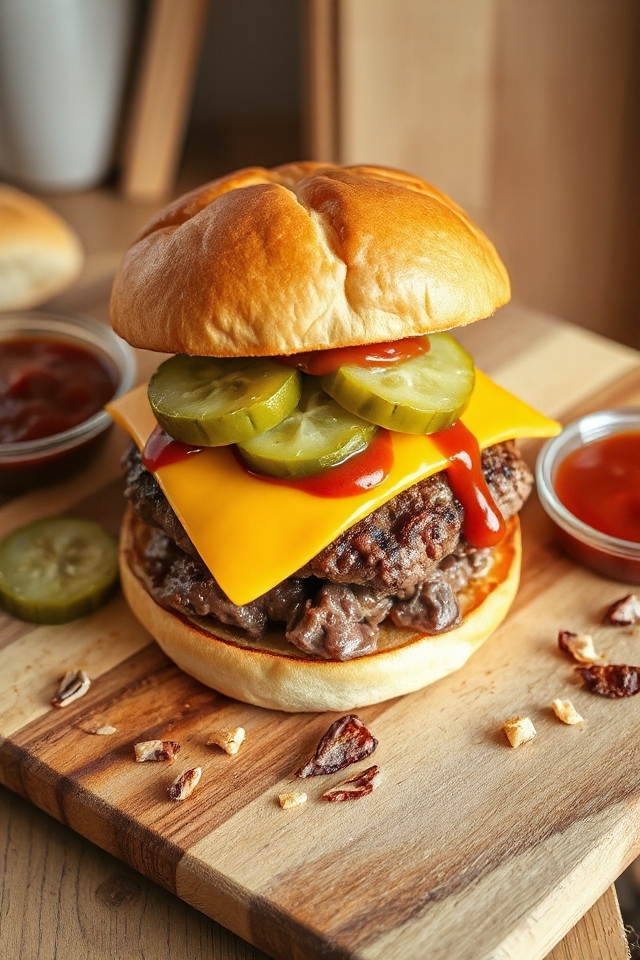 cheeseburger with dill pickles