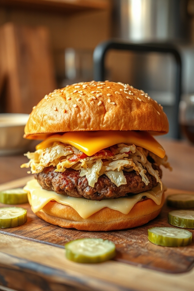 cheesy sauerkraut filled burgers