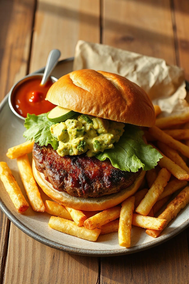 cholula burger with avocado