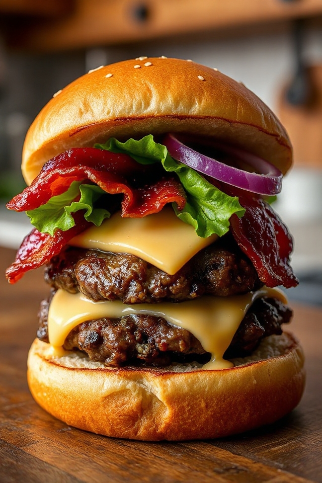 double bacon beer braised cheeseburgers