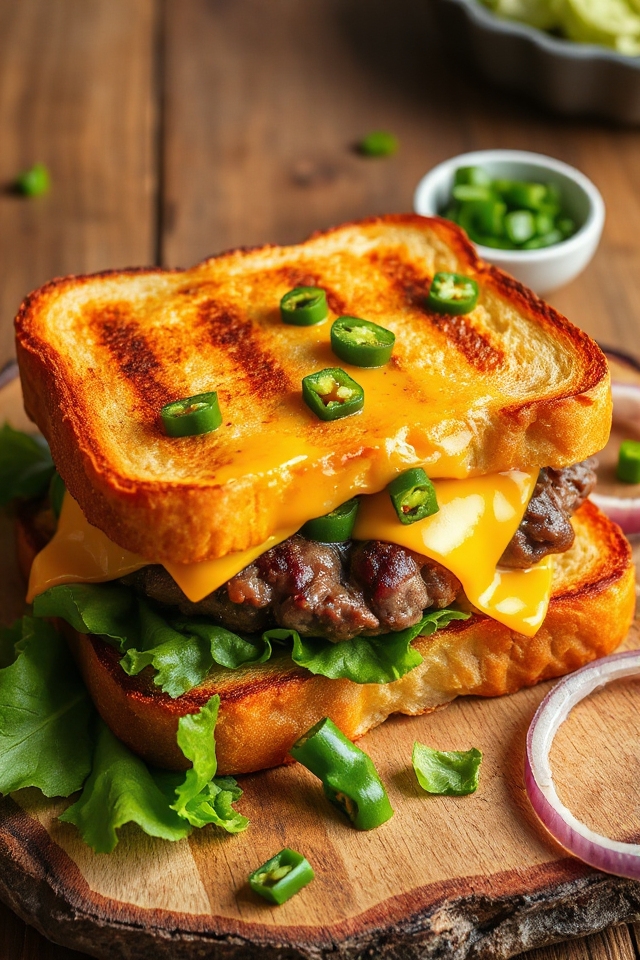 grilled cheeseburger with green chili