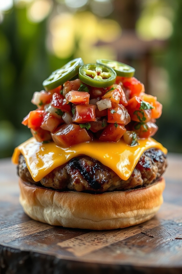 grilled mexiburgers with salsa