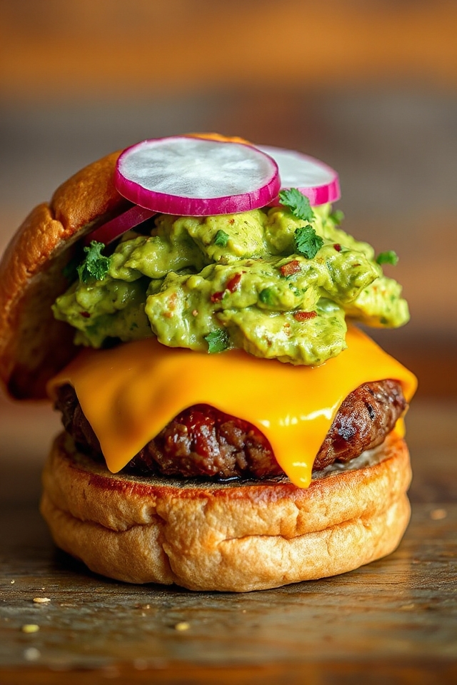guacamole cheeseburgers with flavor