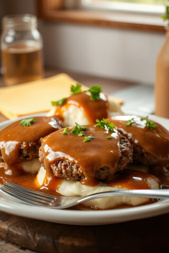 hamburgers with brown gravy