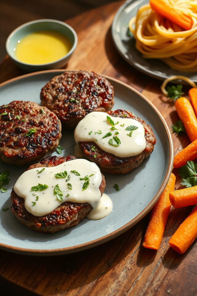 lamburger with herb sauce