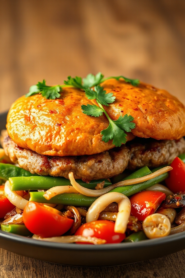 pork hamburgers with vegetables