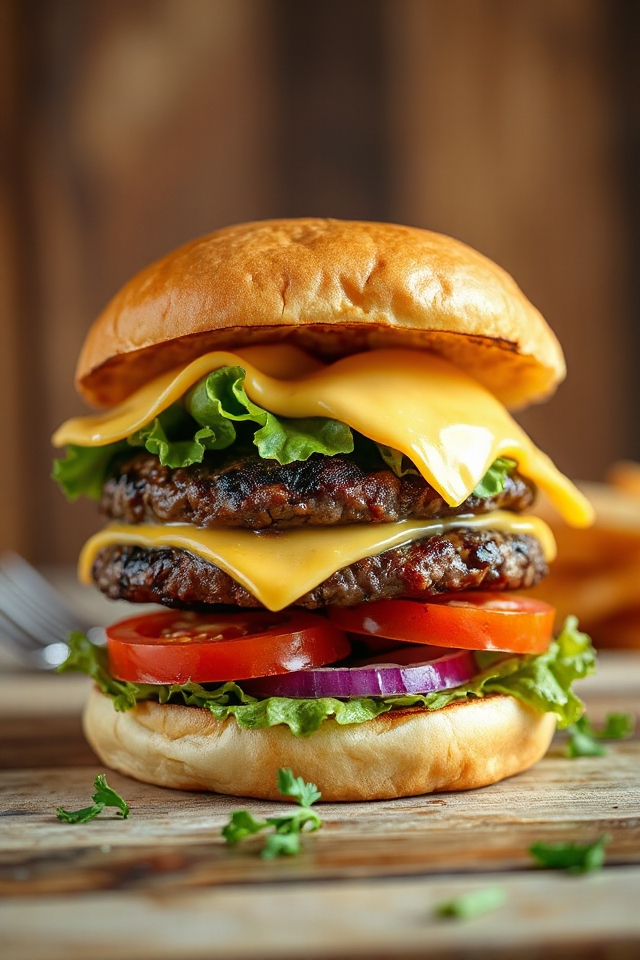 smoky cheeseburgers on grill