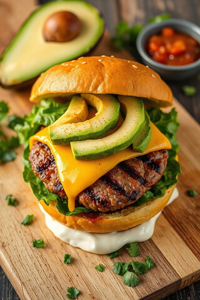 spicy cheeseburger with avocado