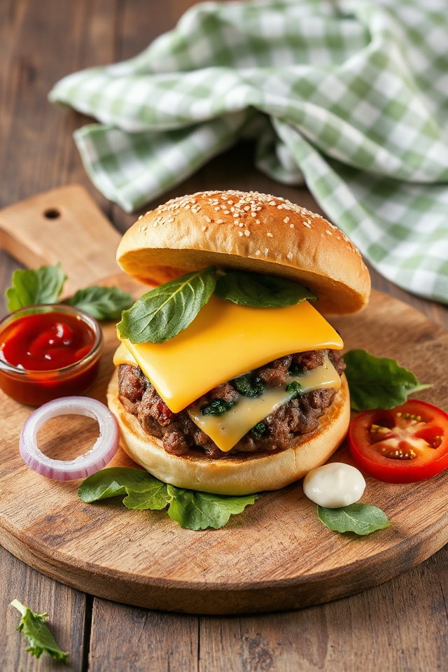 spinach cheddar beef burger