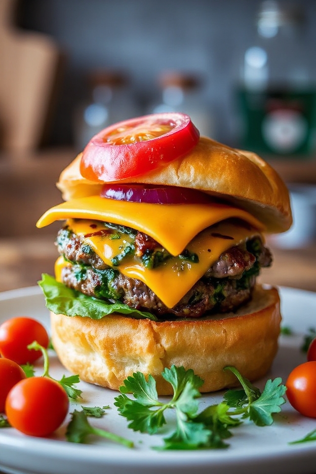 spinach cheddar beef burgers
