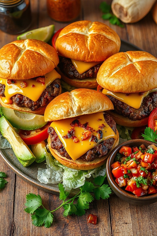 tex mex cheeseburger with salsa