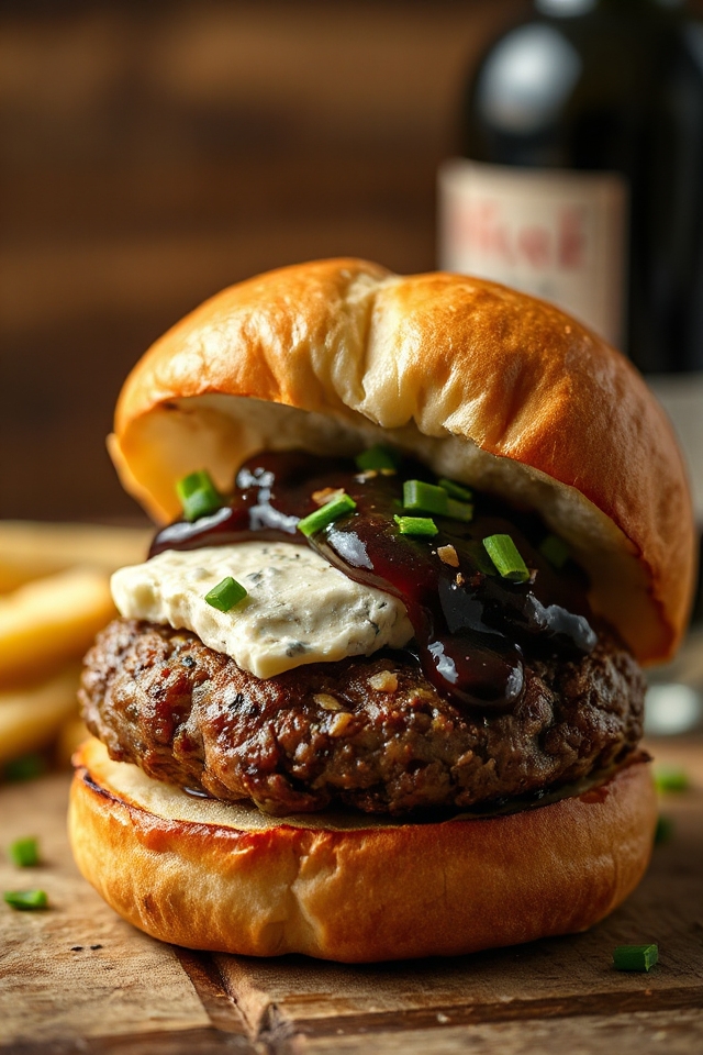 wine and blue cheese burgers