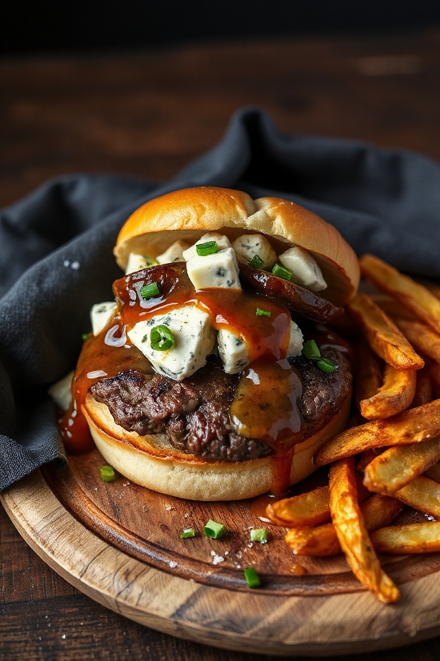 wine infused blue cheese burger